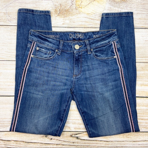 DL1961 Azalea Relaxed Skinny Distressed Striped Slim Denim Jeans - Picture 5 of 7